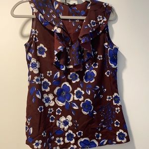 Banana Maroon Blouse w/ Blue and White Flowers
